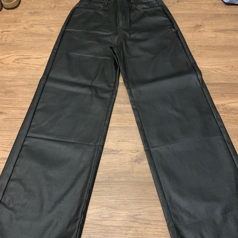 shein faux leather wide leg pants
